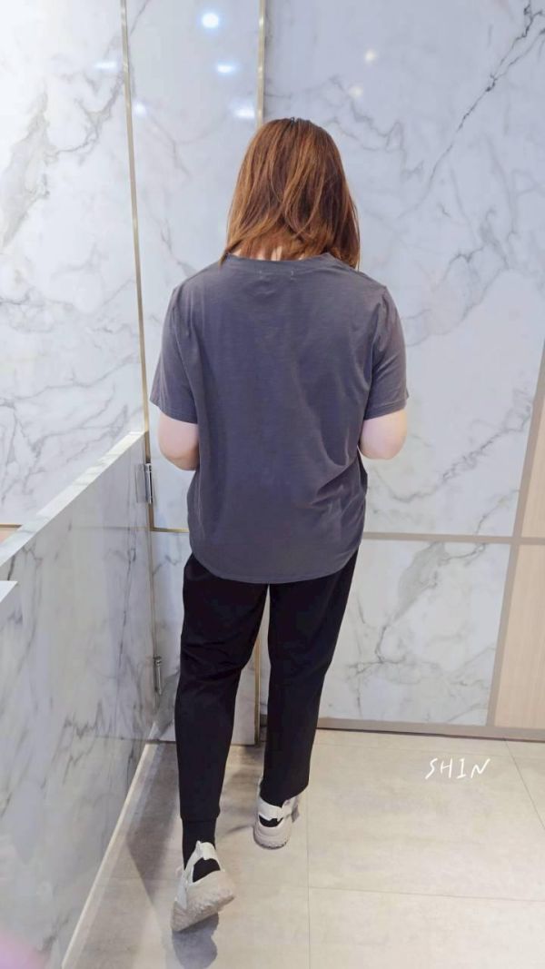 線條圈窩竹節棉T(深藍/灰) 