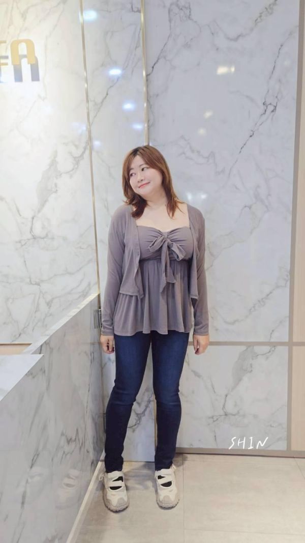 sexy平口上衣前蝴結+外套組(灰/黑) 