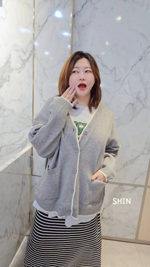 日系滾邊設計口袋針織外套(黑/杏/灰) 