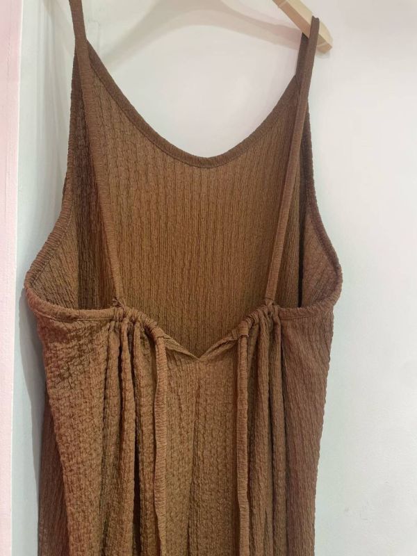 KOREA日系皺皺細肩綁繩長洋(白/黑/咖) 