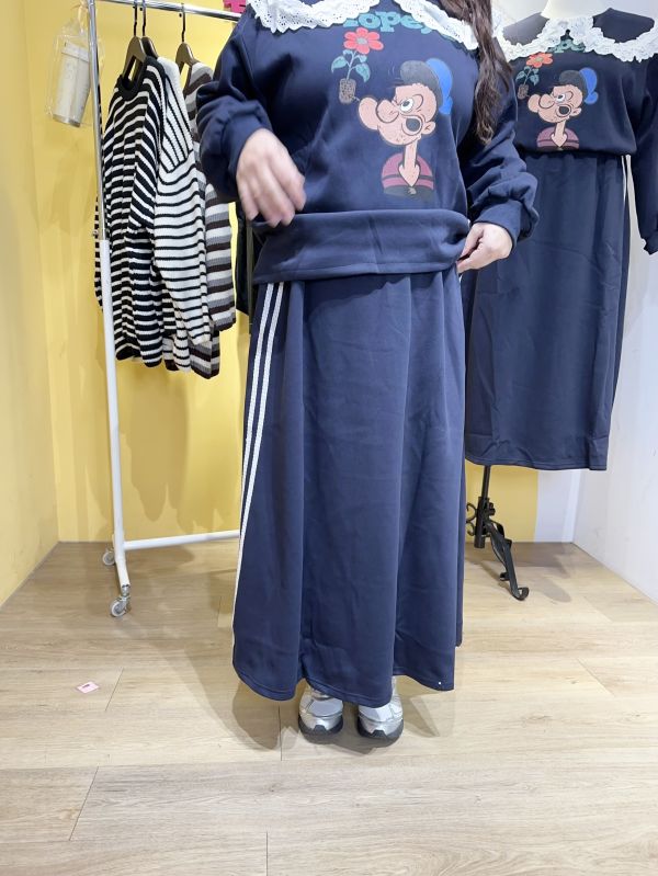 側白條長裙(深藍/灰) 