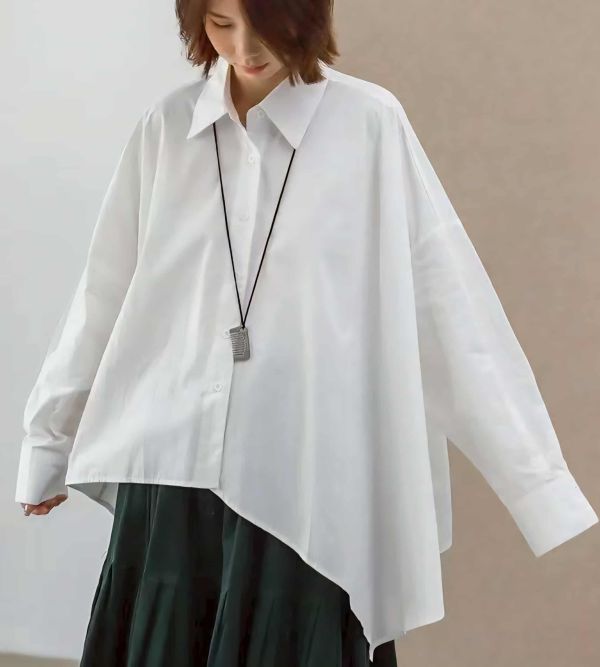 不對襯寬版襯衫(黑/白) 