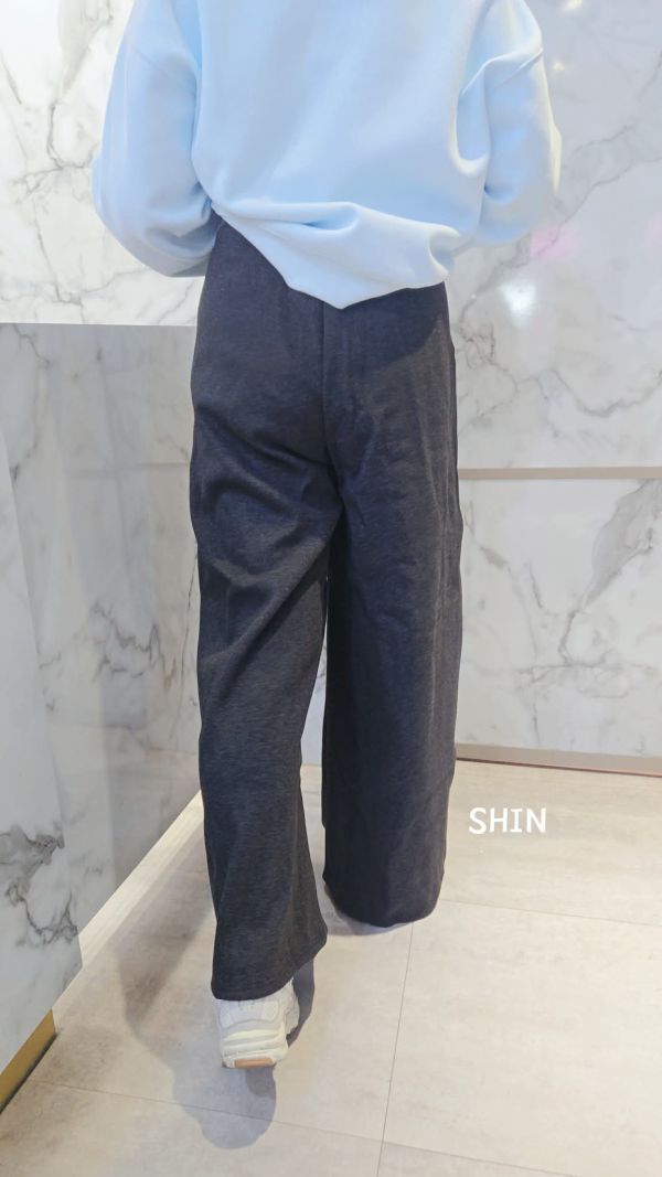 超長腿抽繩刷毛寬褲(黑/深灰) 