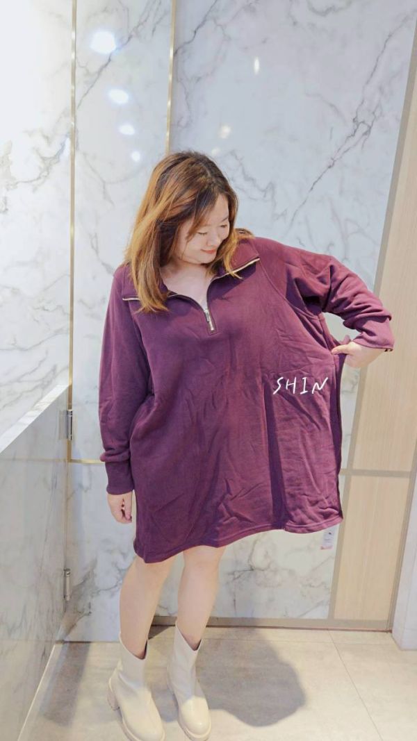 超好穿拉鍊小刷毛連衣裙(紫紅/藍) 