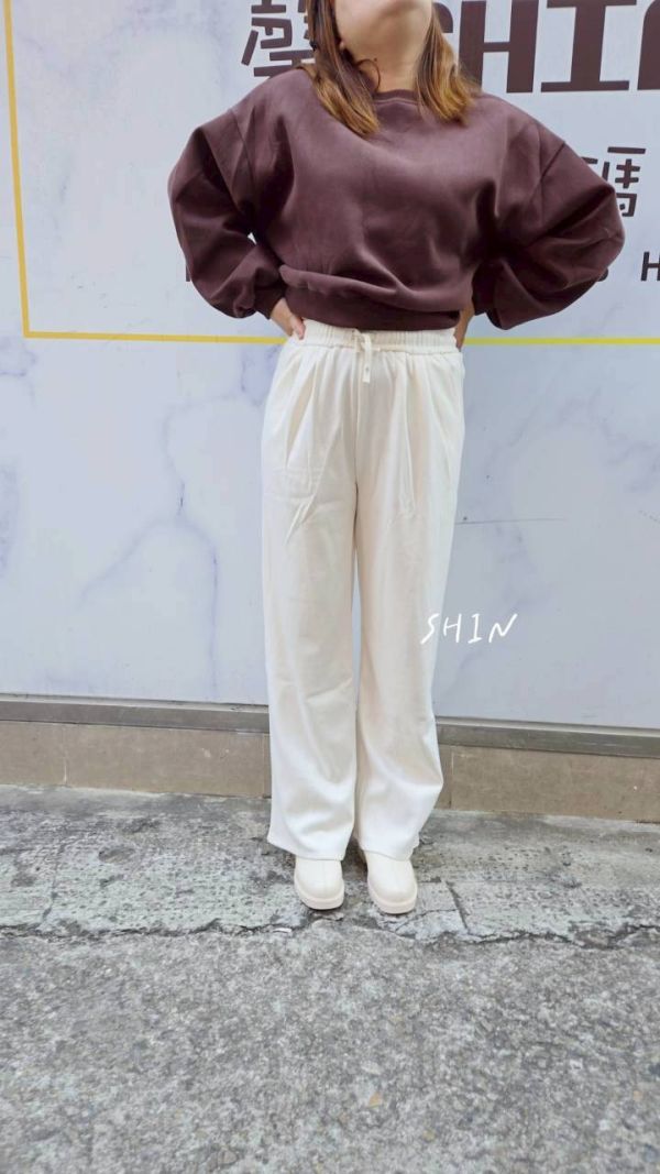 抽繩厚磅休閒寬褲(燕麥/米白/黑) 