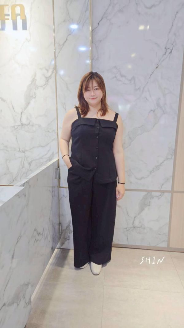 高質感風格螞蟻腰俐落套裝(灰/黑) 