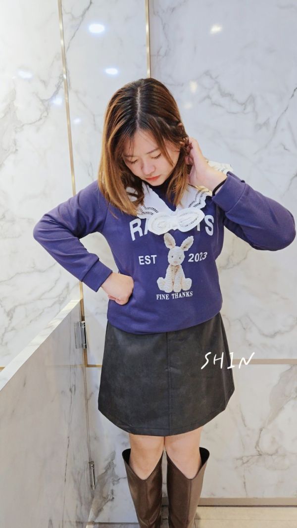 兔子蕾絲領T(藍/紫) 