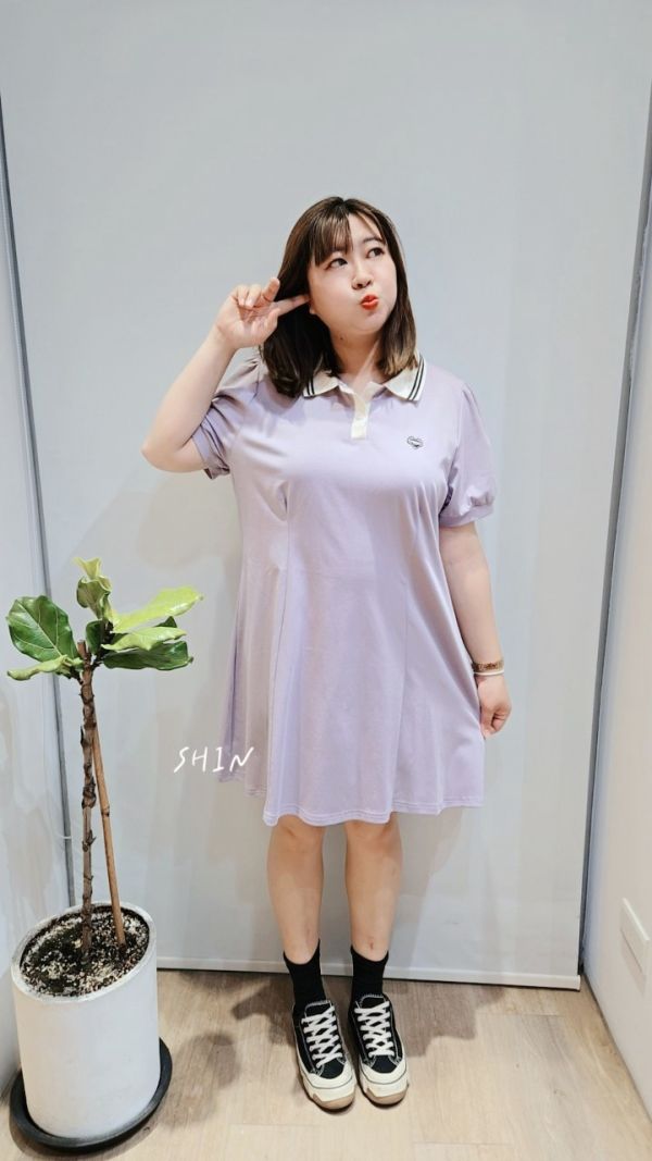 胸刺繡POLO領小洋裝(紫/綠/杏) 