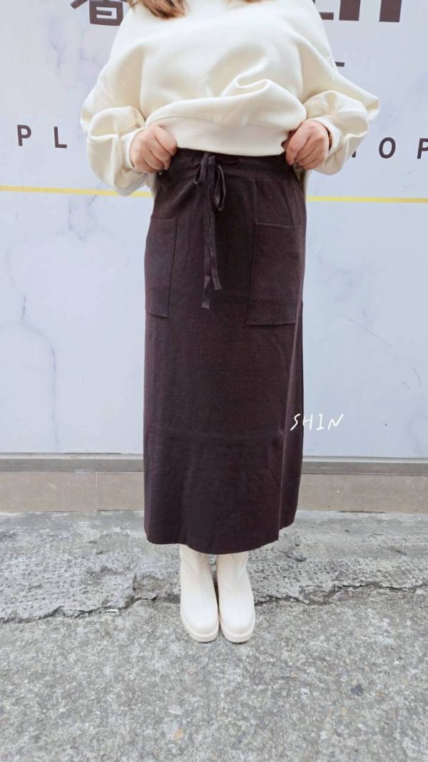 大口袋針織長裙(杏/咖/黑/灰) 