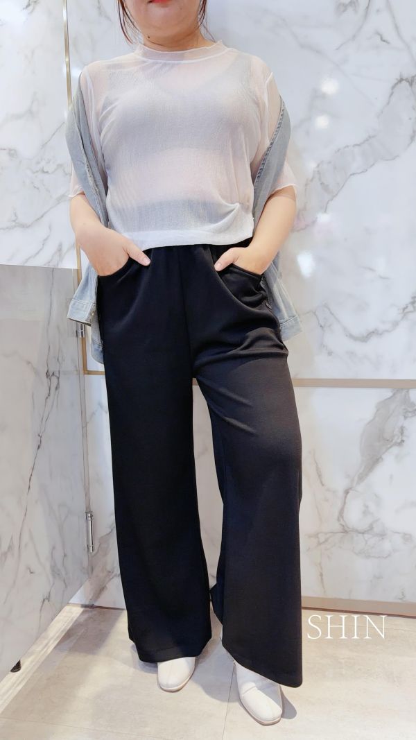 韓版3鈕釦涼感太空棉落地寬褲 