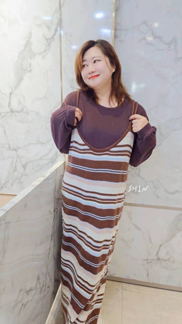 T+條紋長版針織洋(黑/杏/咖) 