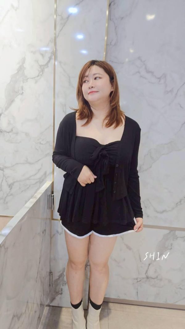 sexy平口上衣前蝴結+外套組(灰/黑) 