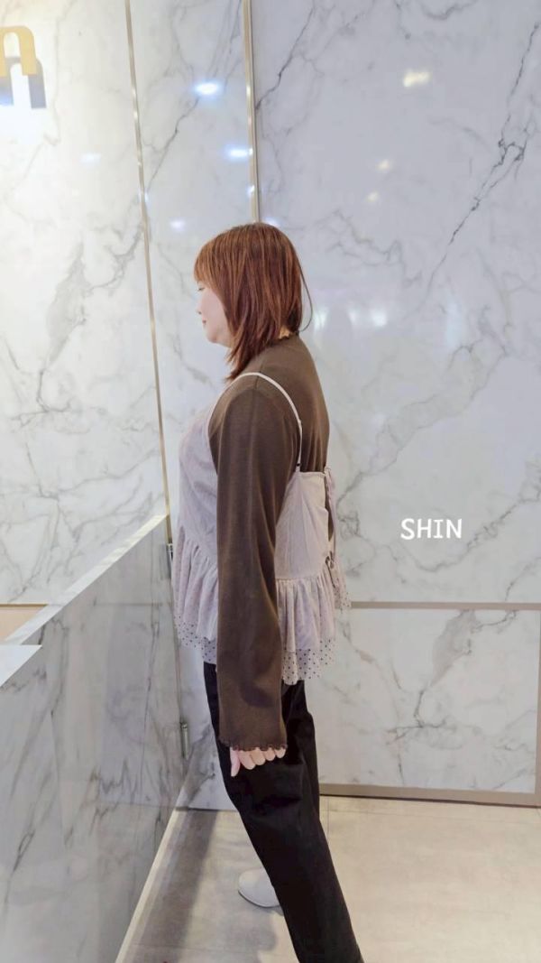 拼接吊帶網紗背心(灰/杏) 