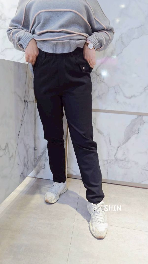 一口袋小刷毛工作褲(黑/藍) 