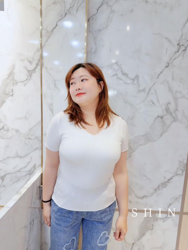 V領薄針織彈性上衣(深灰/白/果綠/黑色) 