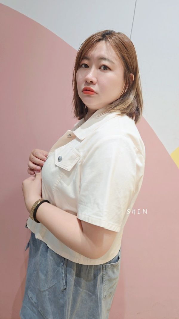 短版挺布襯衫外套(杏/藍) 