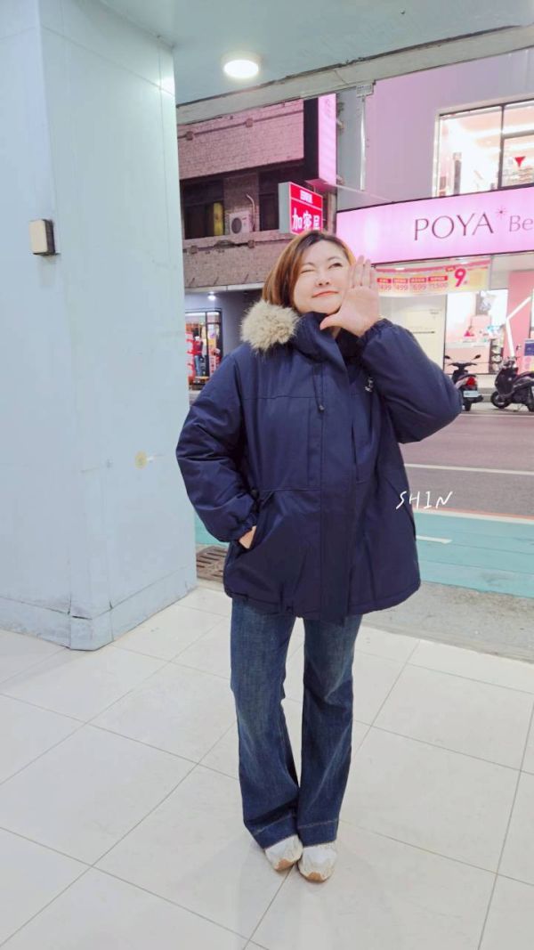 毛毛帽刷毛風衣外套(黑/深藍) 