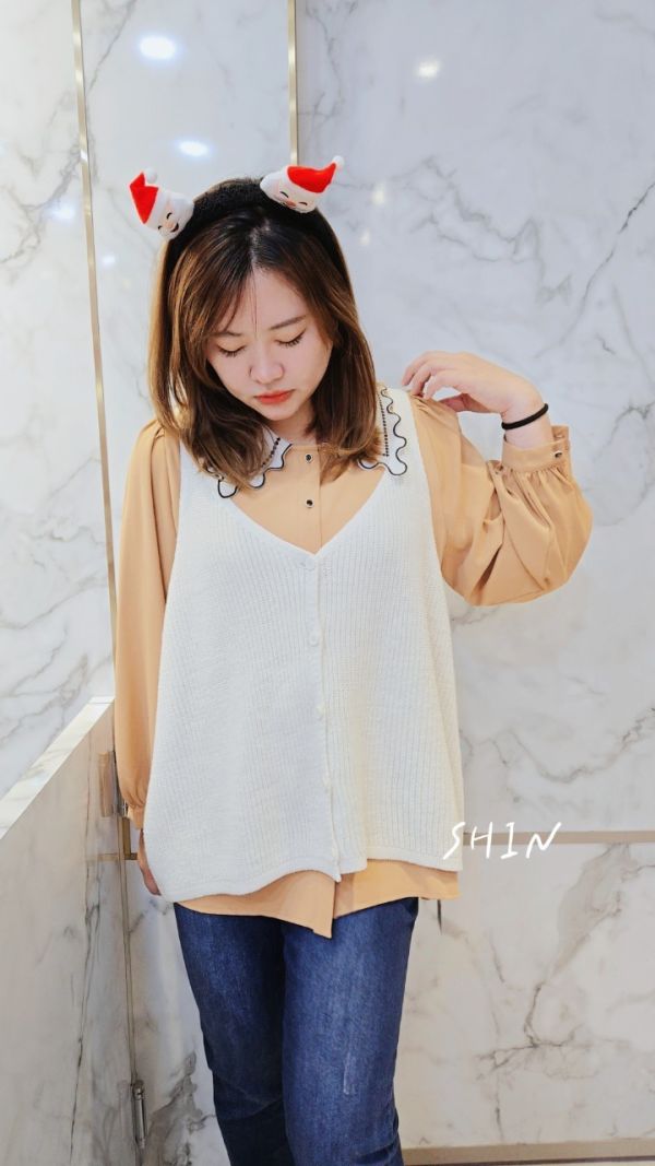 可愛領雪紡上衣(橘) 