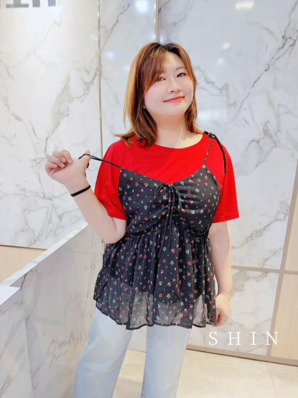 日系漂漂碎花背心上衣組(黑/藍/黃/紫) 