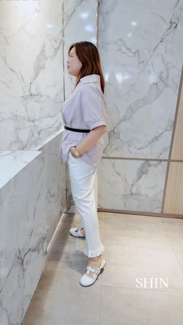 下擺荷葉舒服直筒褲(白/黑/黃) 
