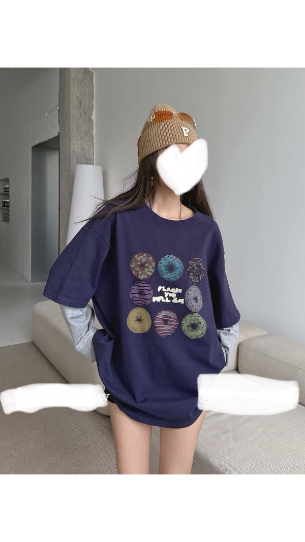 甜甜圈假兩件T(黑/深灰/深藍/花灰) 