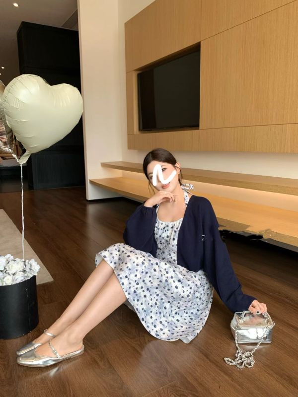 綁帶滿花短洋(深藍/復古黑) 