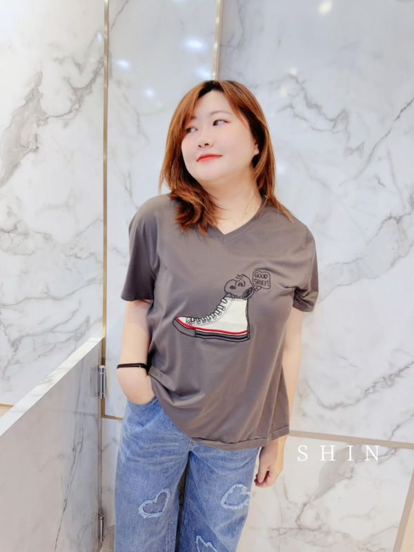 夏季愛款 球鞋史努努竹節棉T(灰/粉) 