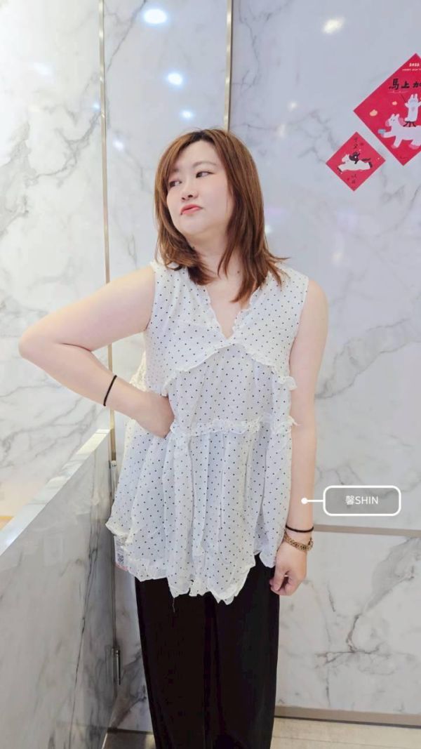 波波點棉麻滾邊長版背心(黑底/白底) 