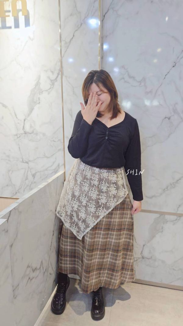 韓版毛呢格拼蕾絲長裙(咖/黑灰) 