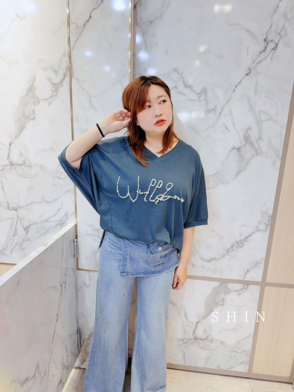 小V領釘珠珠大T(綠/紫紅/密黃) 