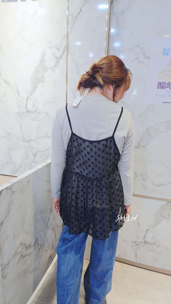 網點雪紡吊帶真兩件水水衣(藍點紗/黑點紗) 