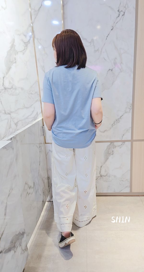 日系拼布大象竹節冰瓷T(墨灰/水藍) 