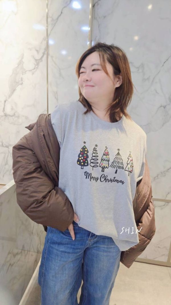 聖誕樹磨毛T(黑/白/灰) 