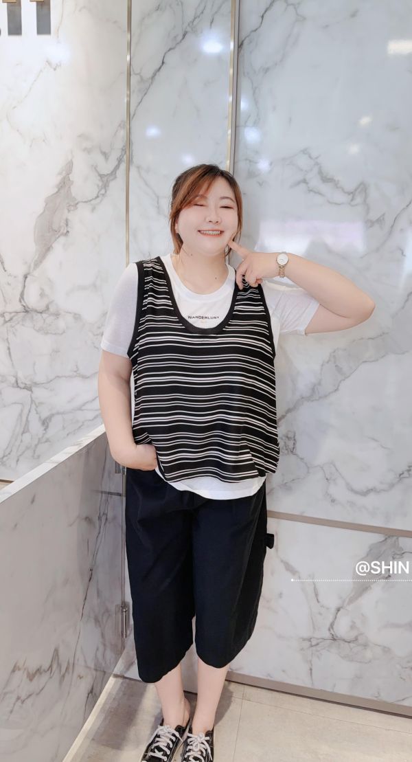 涼感假兩件條紋背心T 