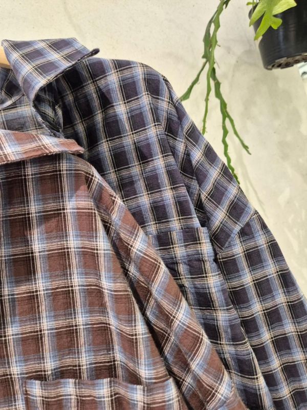 正韓小白布標格子襯衫（深藍格/咖格） 