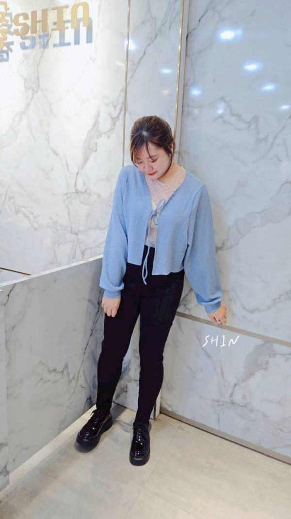 韓版皺皺綁帶罩衫(藍/咖/杏/黑) 