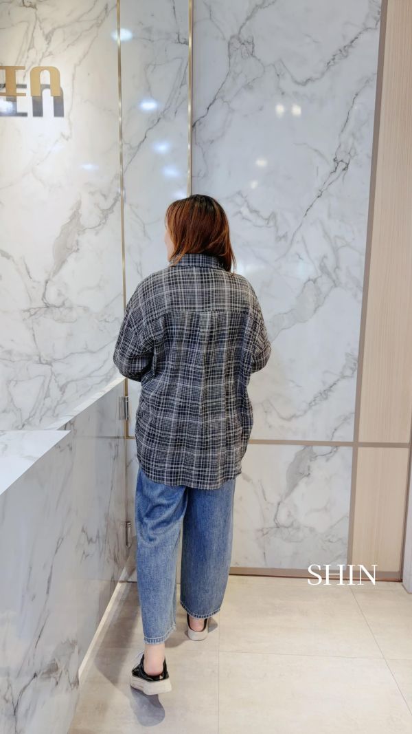 皺皺材質男孩系格子襯衫(藍/咖/黑) 