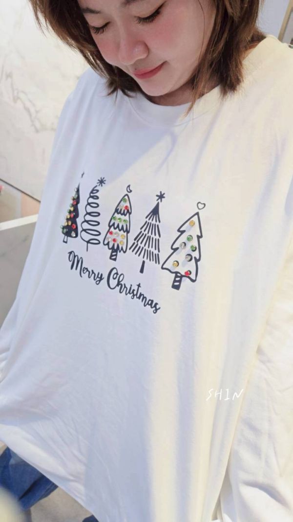 聖誕樹磨毛T(黑/白/灰) 