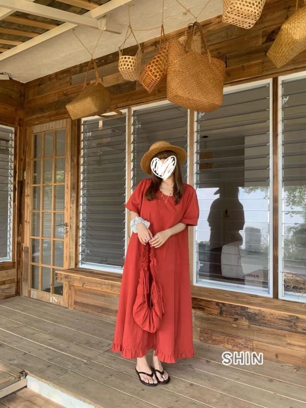 仙氣飄飄斜垮包方領洋(黃/粉/紅/藍) 