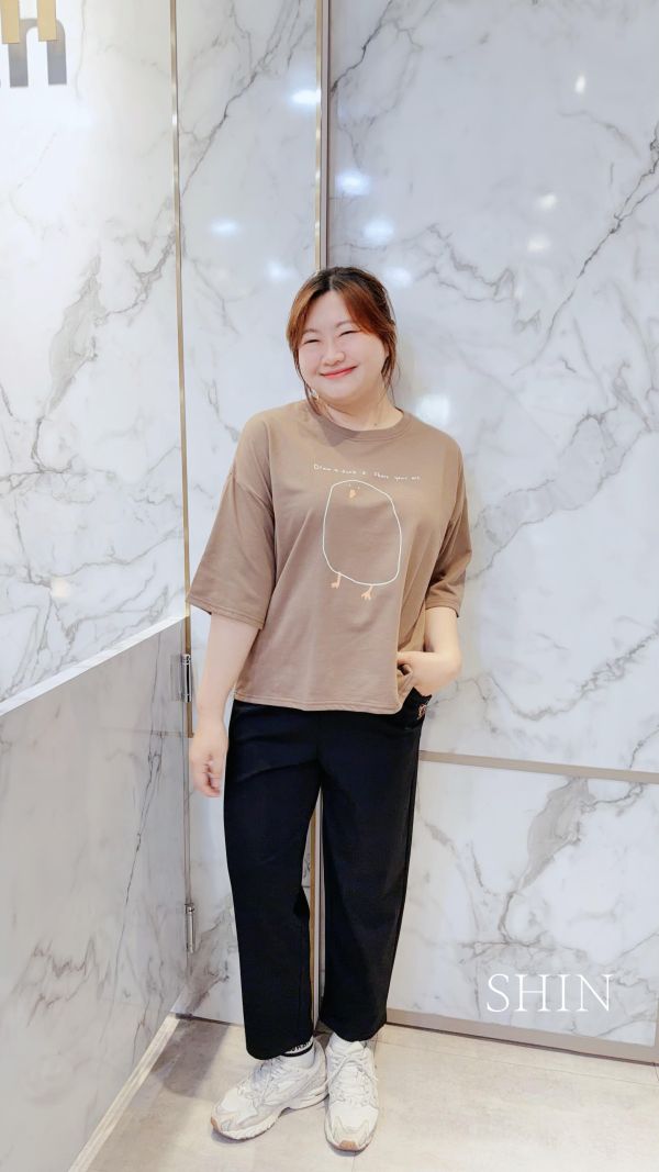 韓版手繪胖鴨鴨T(杏/深灰/咖) 