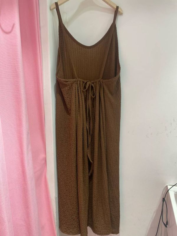 KOREA日系皺皺細肩綁繩長洋(白/黑/咖) 