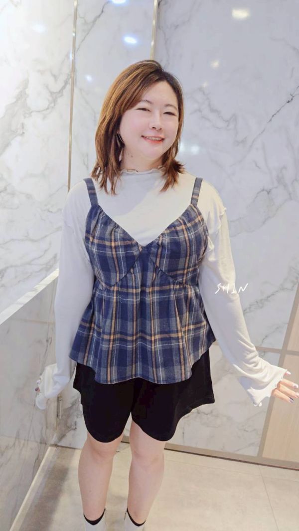 格子吊帶背心(黑白/藍綠) 