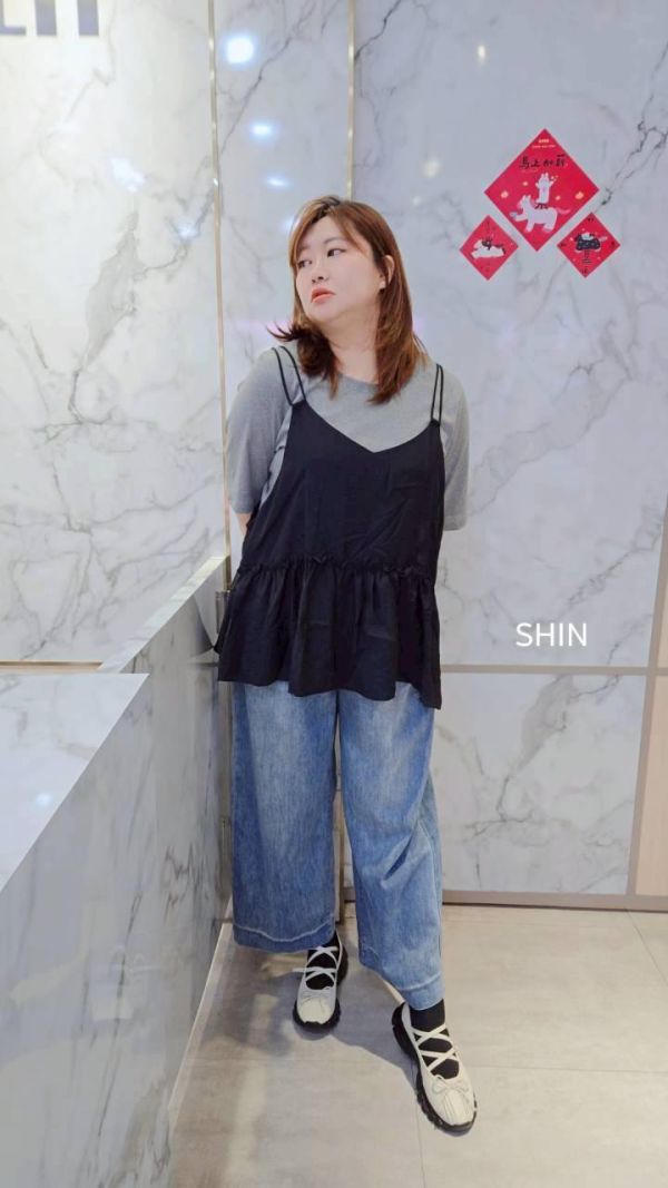 日系真兩件雙線蛋糕背心上衣組(駝/灰/焦糖) 