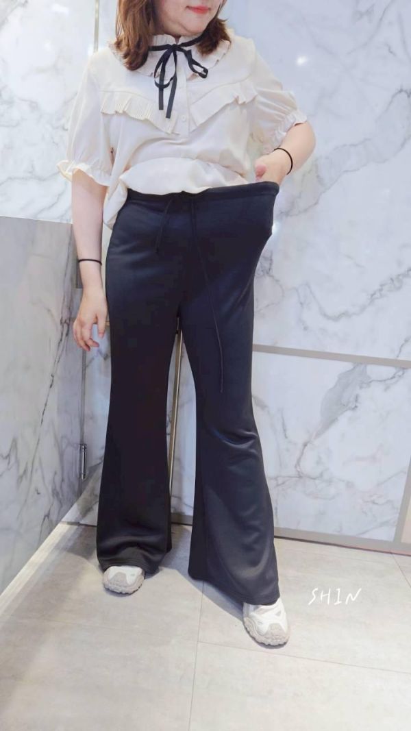 滑面喇叭綁帶長褲(杏/咖/黑) 