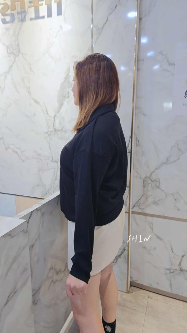 內條紋太空棉假兩件T(灰/黑) 