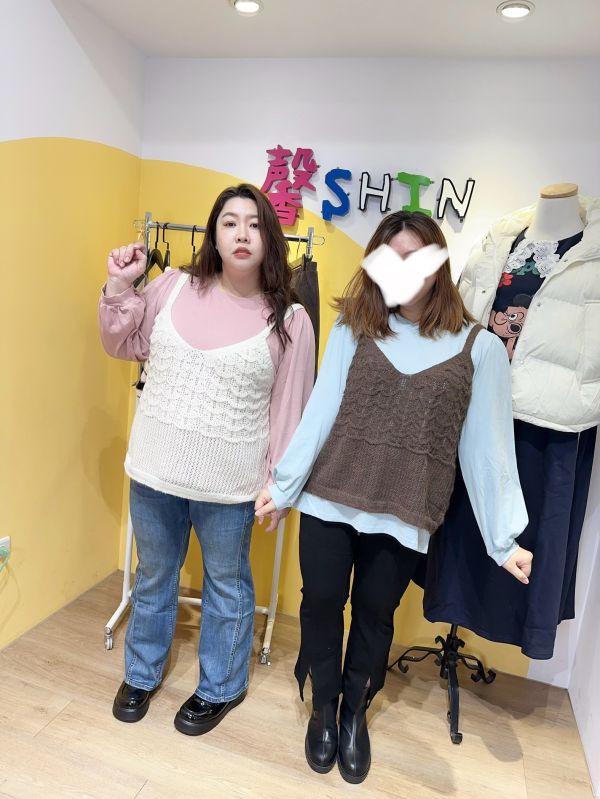 燈籠袖簍空吊帶兩件套(白/粉/藍) 