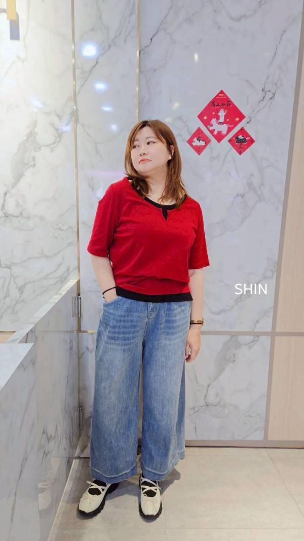 假兩件V造型上衣(灰/黑/紅) 