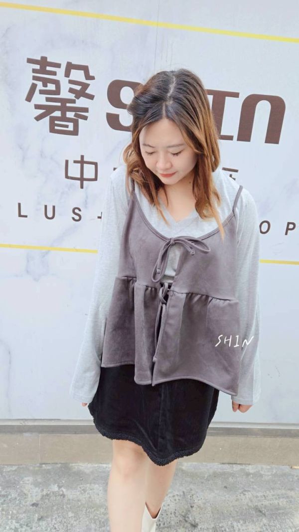 麂皮漂亮綁帶背心(灰/咖/杏/黑) 