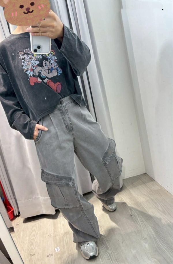 復古工裝闊腿褲 