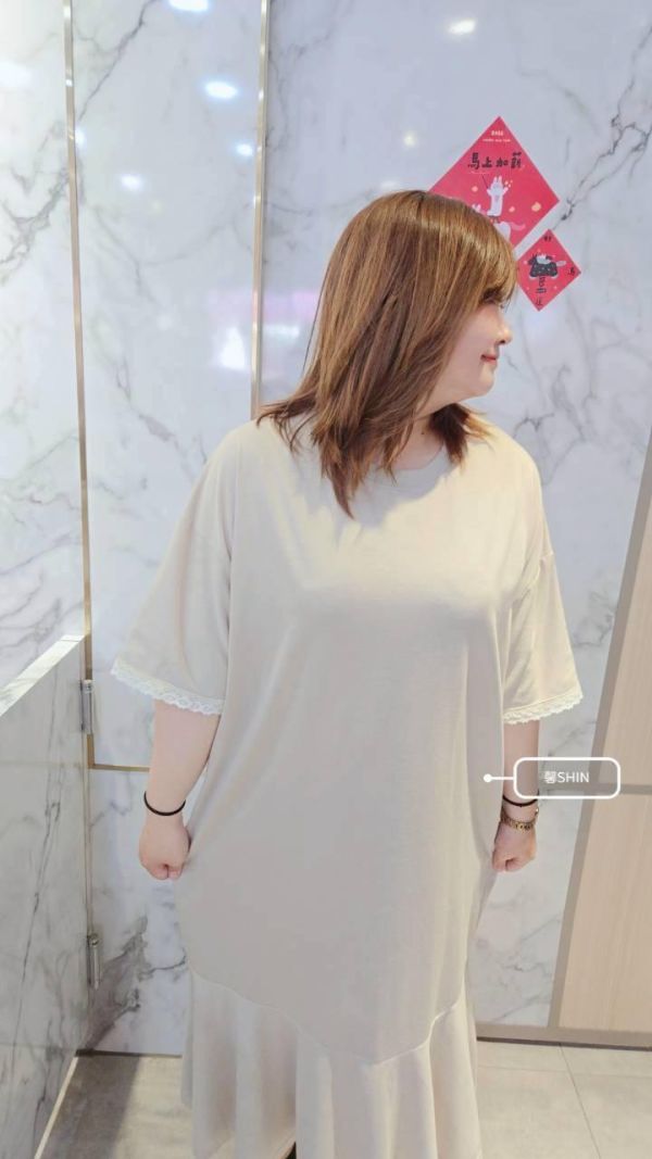 棉質手滾邊長版魚尾洋(黑/杏) 